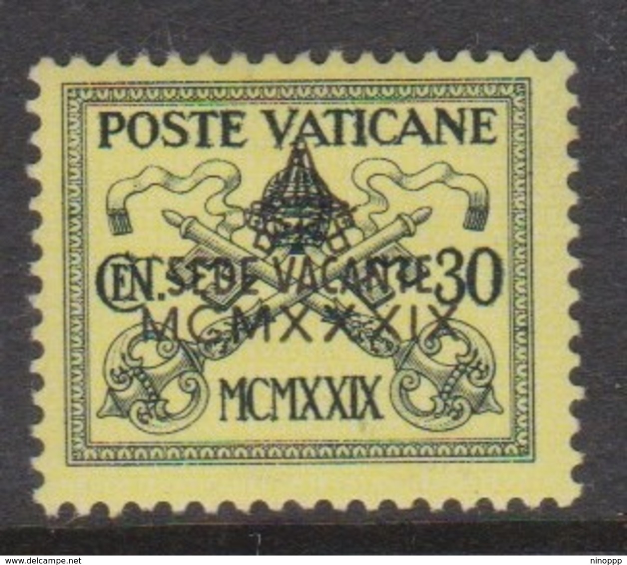 Vatican City S 65 1939 Vacant See,30c Black On Yellow,mint Hinged - Used Stamps