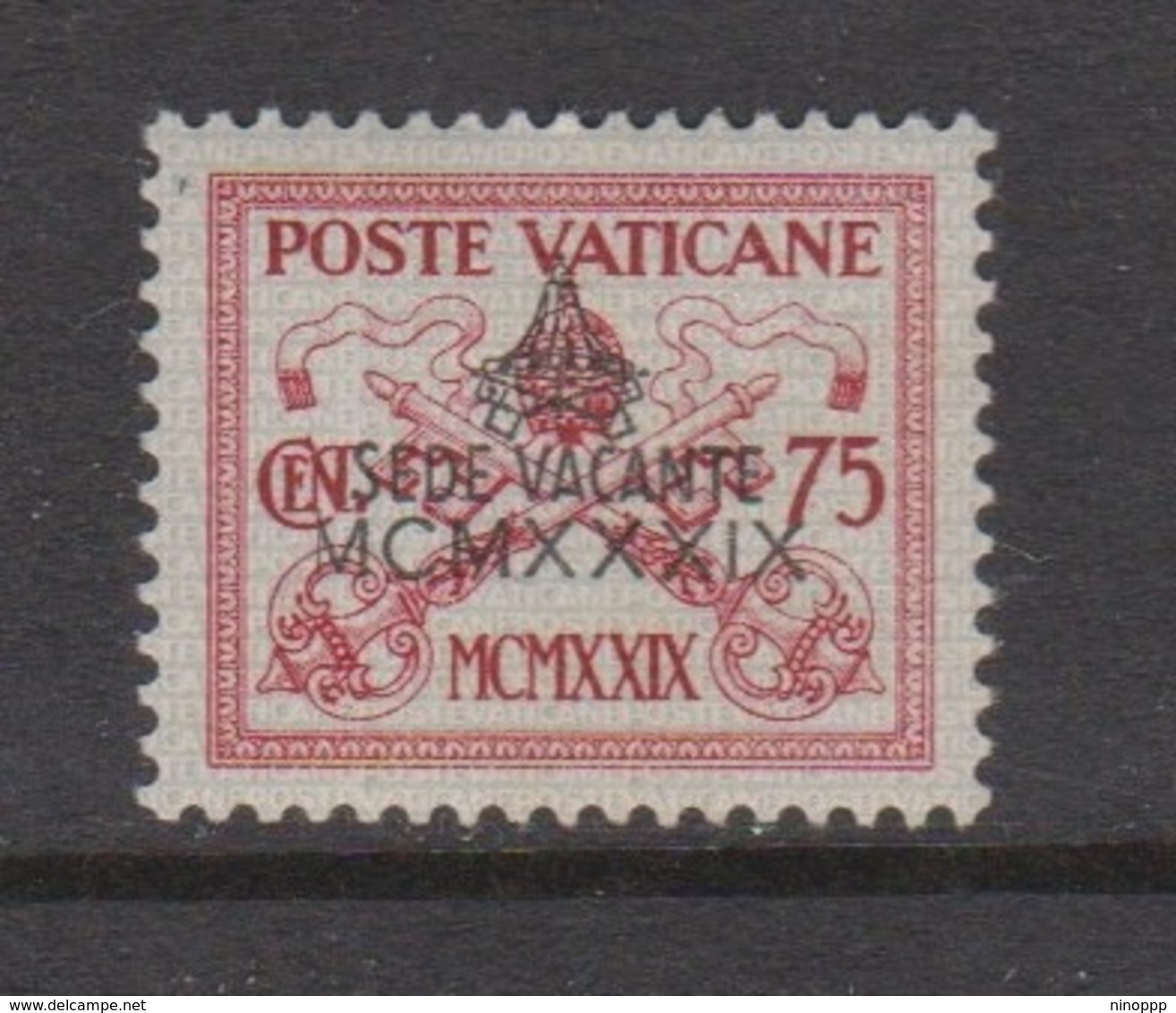 Vatican City S 67 1939 Vacant See,75c Carmine And Grey,mint Hinged - Used Stamps