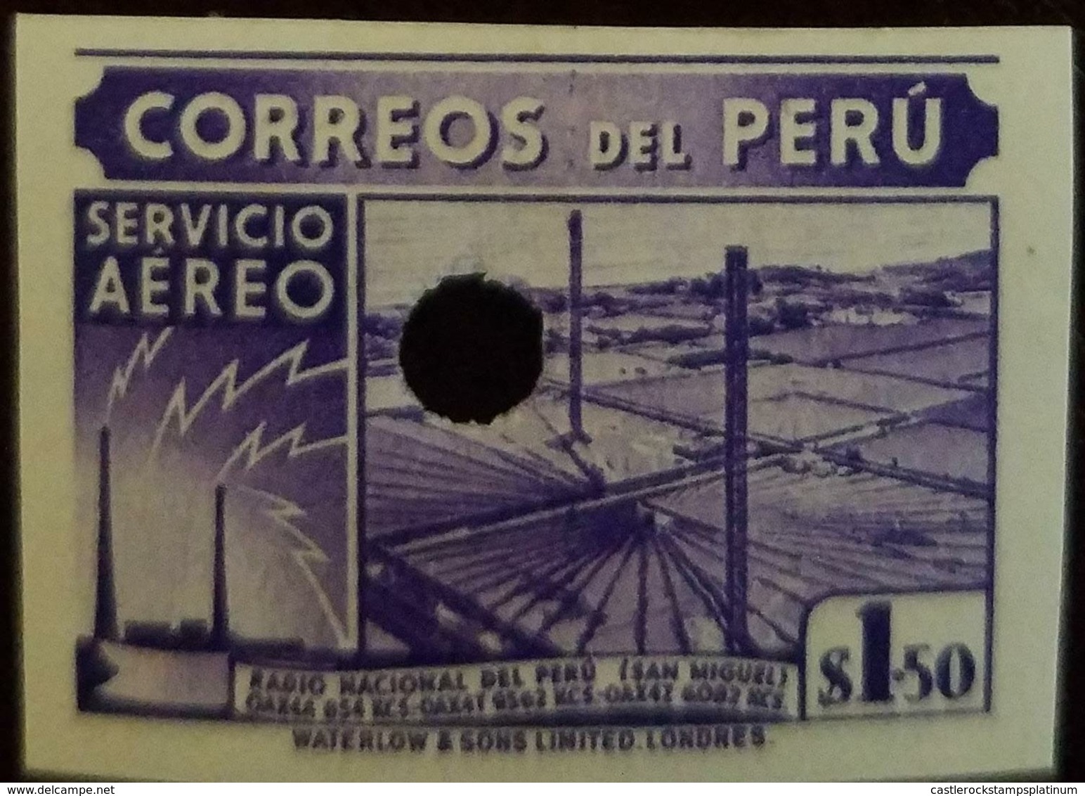 O) 1938 PERU. PUNCH PROOF, NATIONAL RADIO - SC C58 1.50s- WATERLOW AND SONS LIMITED, XF - Peru