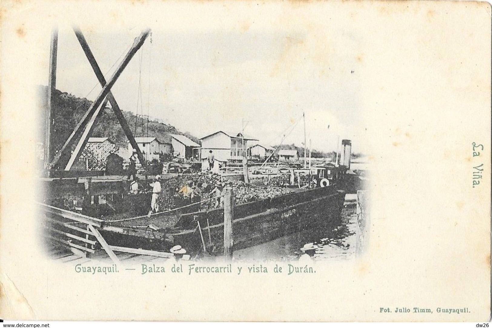 Guayaquil (Equator, Equateur) Balza (balsa) De Ferrocarril Y Vista De Durán - Postal La Viña No Circulada - Ecuador