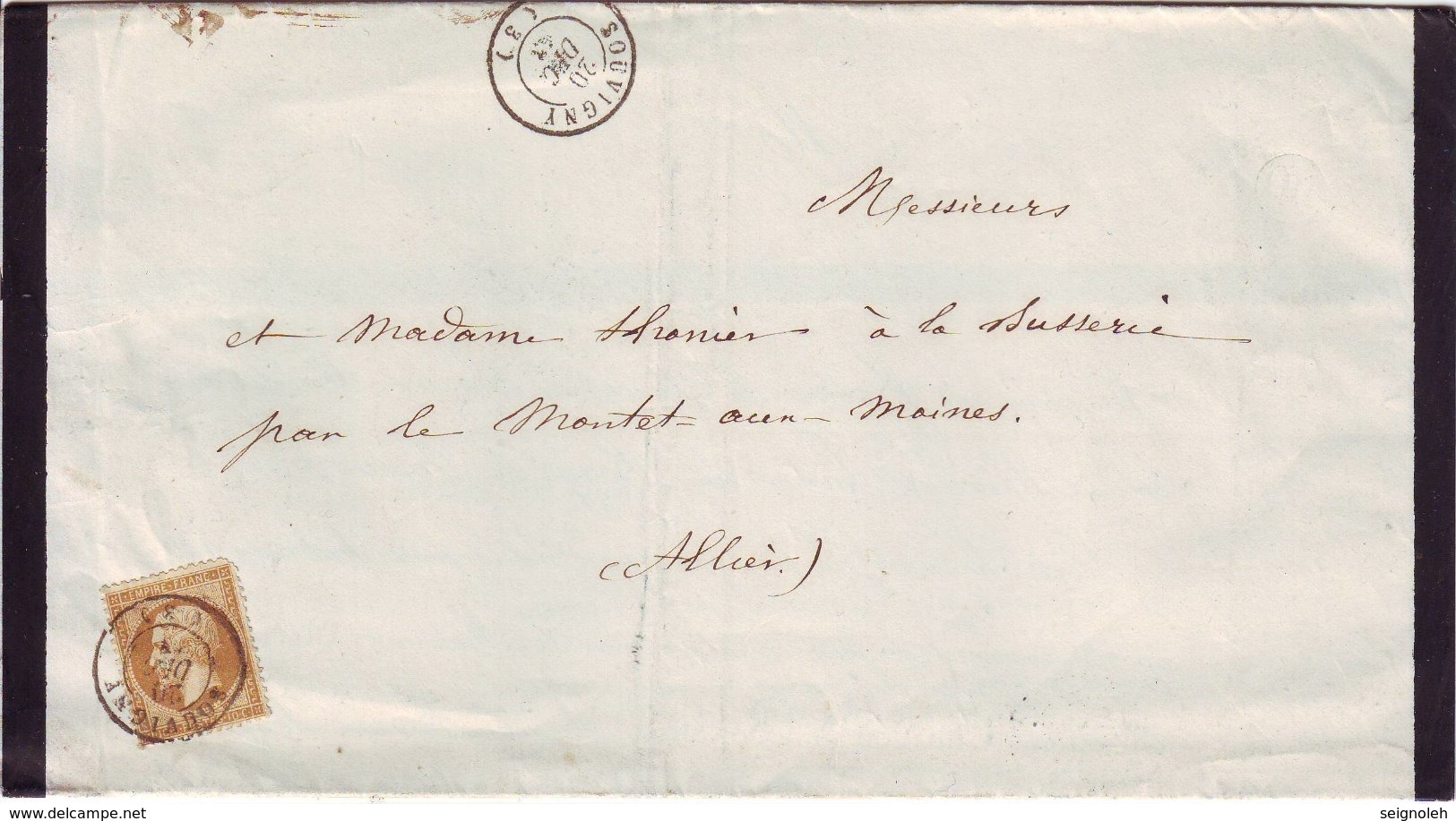 N° 21 Obl Cachet à Date De SOUVIGNY Allier Lettre Faire Part 20 Decembre 1863 - 1849-1876: Période Classique