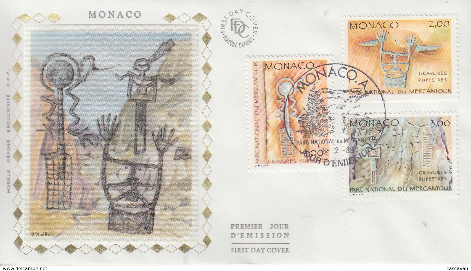 Enveloppe  FDC  1er   Jour    MONACO    Parc  Du  Mercantour   Gravures  Rupestres    1989 - Préhistoire