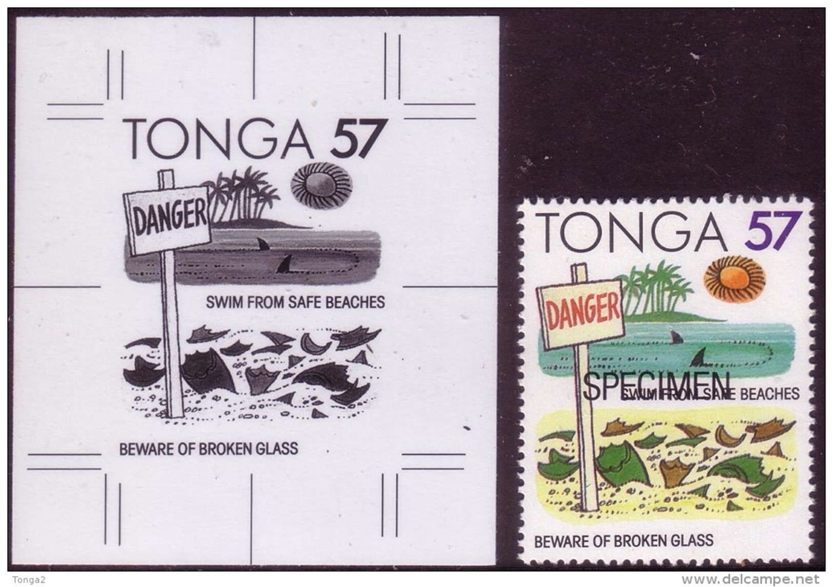 Tonga 1991 - Pollution - Broken Glass On Beach - Proof + Specimen - Pollution