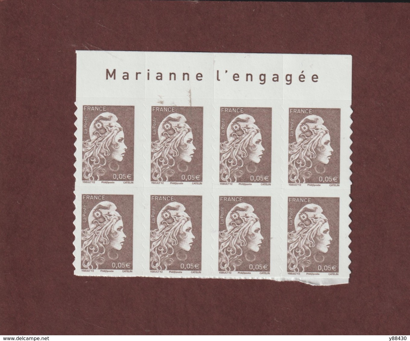 1595 De 2018- Neuf **- 5c.- Adhésif - Bloc De 8 Marianne  L' ENGAGEE.- Issu D'une Feuille De 100 Timbres.-2 Scannes - Altri & Non Classificati