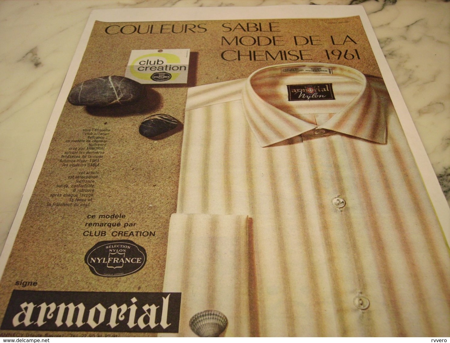 ANCIENNE PUBLICITE CHEMISE COULEUR SABLE  DE ARMORIAL   1963 - Other & Unclassified