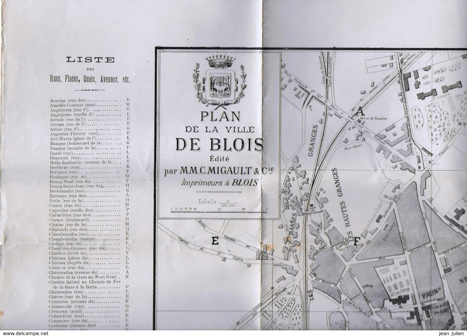 41  - BLOIS - Plan De La Ville édité Par MIGAULT  à Blois - Avec Liste Des Noms De Rues , Places , Quais Etc - Topographical Maps