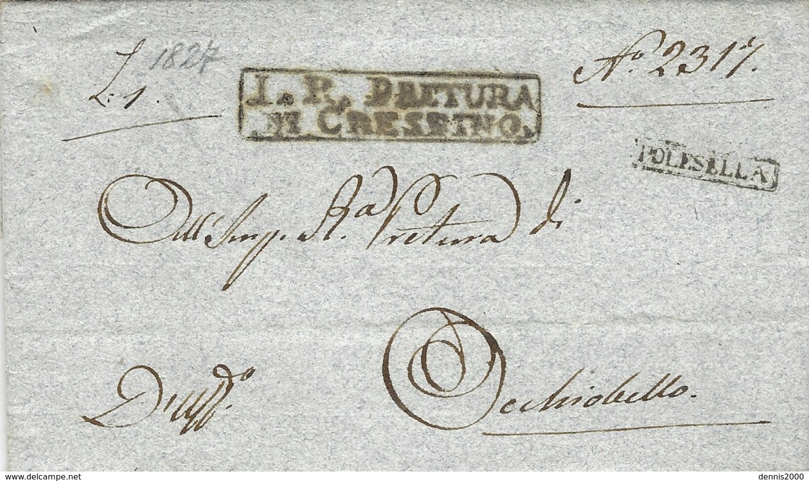 Lombardo-Veneto - 1827 - Lettre De POLESELLA  ( Voll. N°4 )  Per Ochiobello - 1. ...-1850 Prephilately