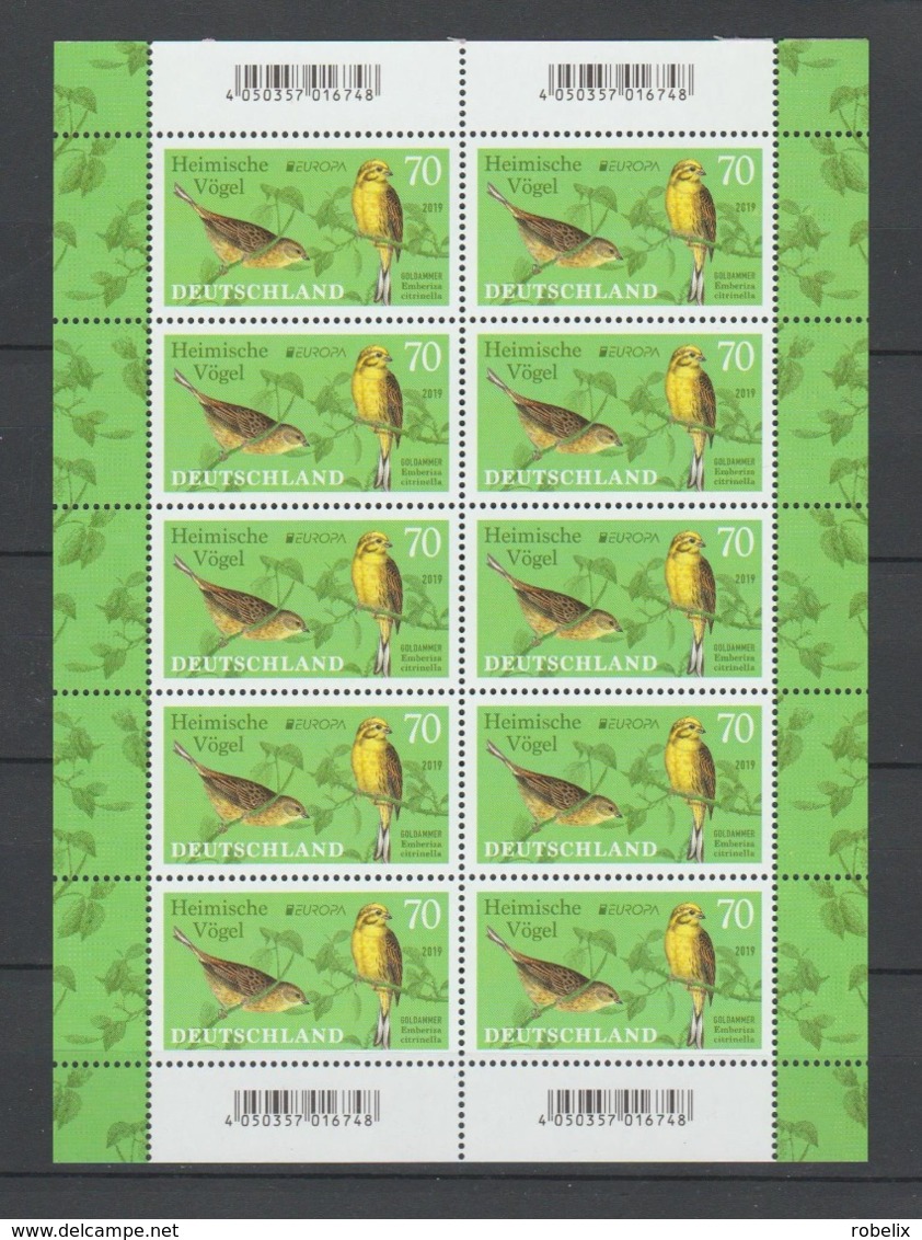 Germany -  Deutschland -Allemagne  2019 Europa CEPT -  Birds -Yellowhammer-Goldammer   Sheet-Klb  MNH** - 2019