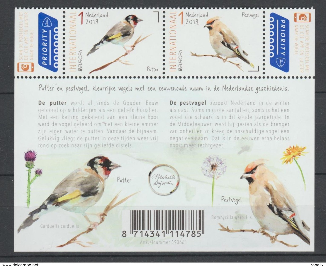 NETHERLANDS - NIEDERLANDE - PAYS-BAS - 2019 - Europa CEPT- National Birds - Set 2 Stamps With Illustrated Edge MNH ** - 2019