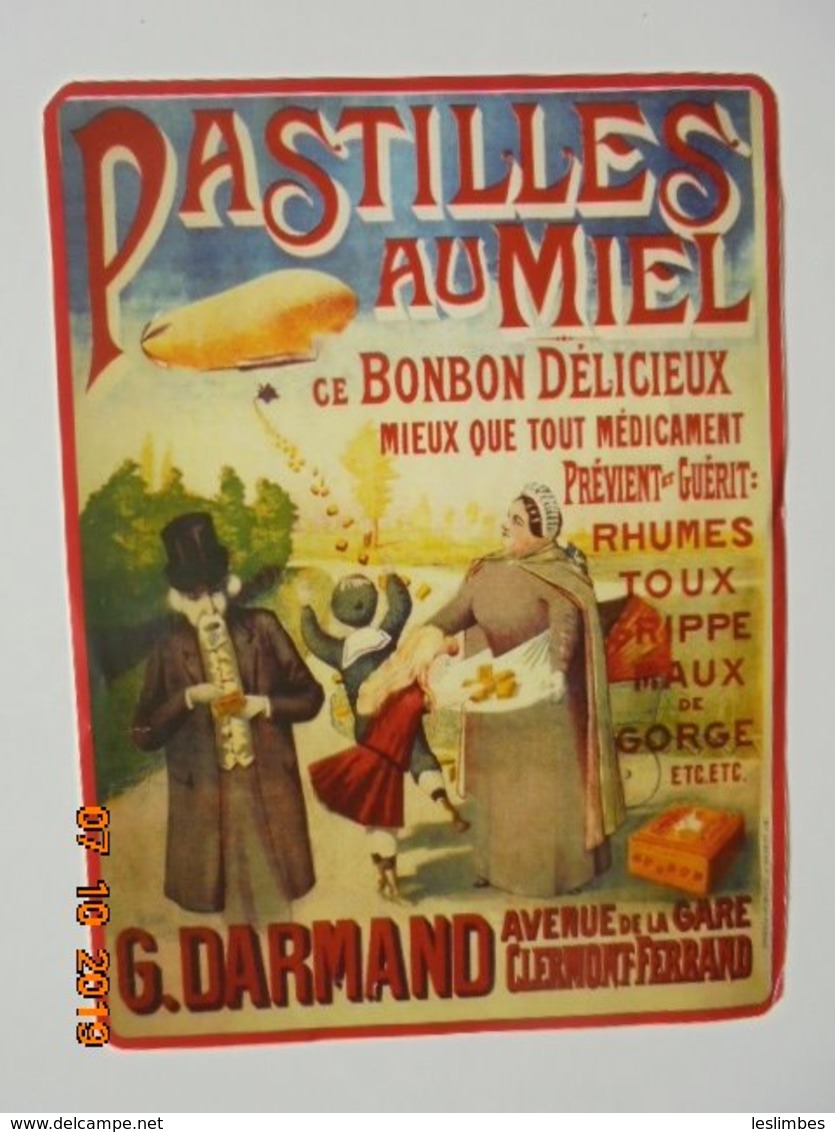 Pastilles Au Miel. Ce Bonbon Delicieux Mieux Que Tout Medicament... G. Darmand 13 X 17,5 ATTENTION : REPRODUCTION PHOTO - Sucreries & Gâteaux