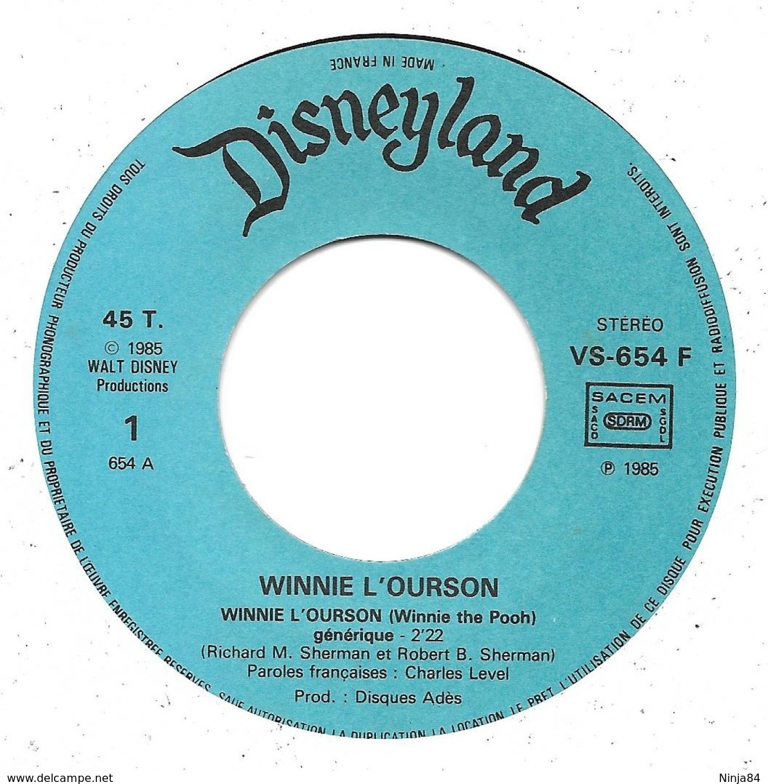 EP 45 RPM (7")  B-O-F  Jean-Claude Corbel  "  Winnie L'ourson  " - Filmmusik