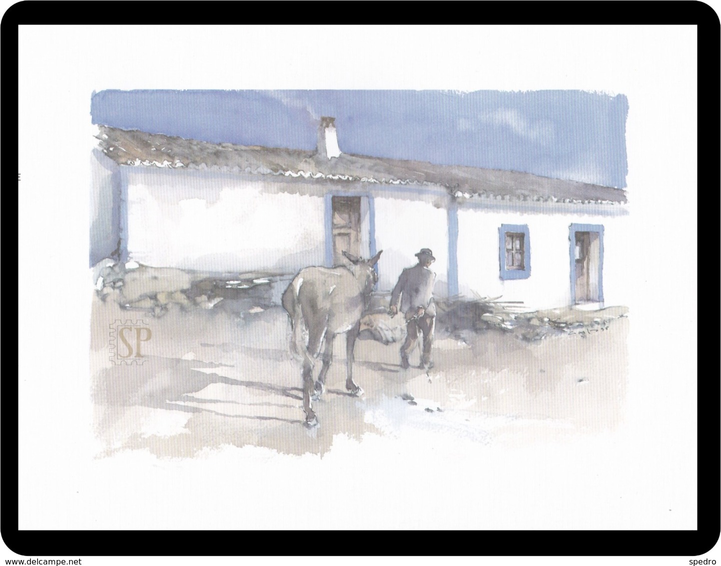 Reproduction D'une Aquarelle Alentejo Portugal Reproduction Of Watercolor Reproduktion Aquarells Casa Tradizionale House - Aquarelles