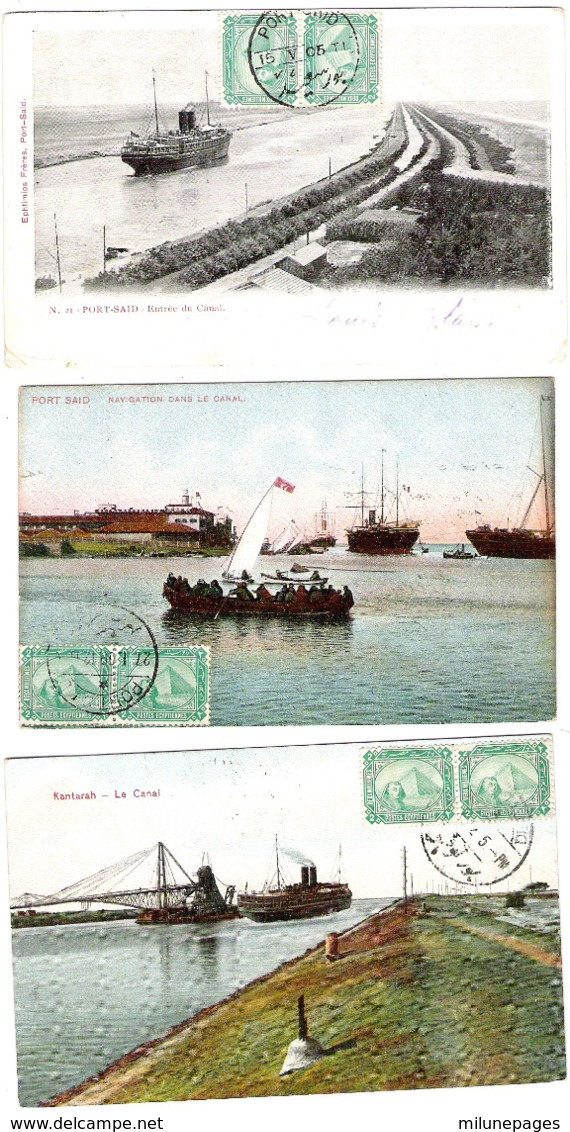 Canal De Suez Port Saïd Kantarah Lot De 3 Cartes Postales Entrée Du Canal Et Navigation - Port-Saïd