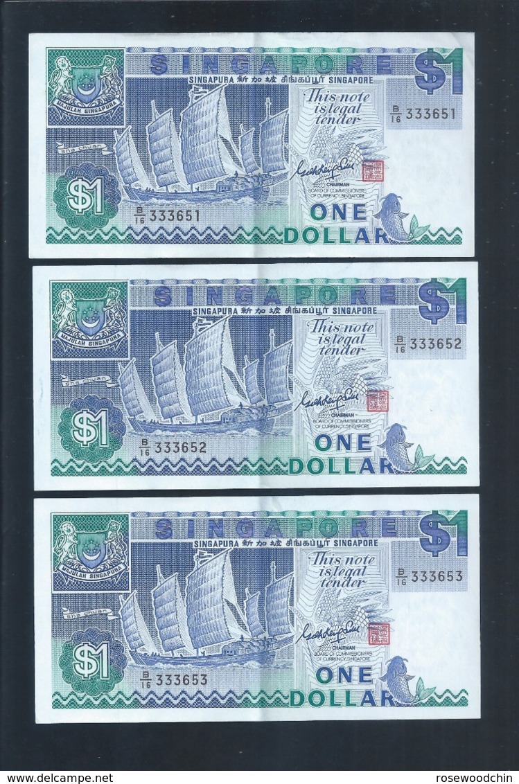 Banknote - Singapore $1 Ship Series 3 Runs Number B/16-333665-653 (#134) XF - Singapour