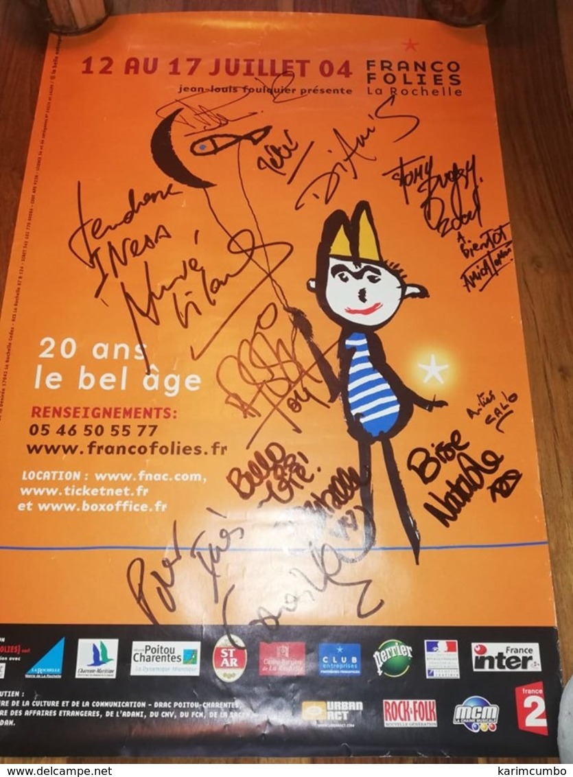 Affiche Concert 2004 Au Franco Folies La Rochelle Avec 10 Autographes (corneille Passi Diam's Etc) - Sonstige & Ohne Zuordnung