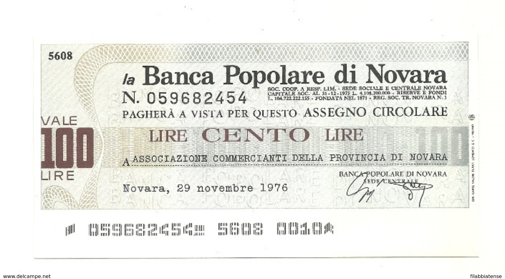 1976 - Italia - Banca Popolare Di Novara - Associazione Commercianti Della Provincia Di Novara ---- - [10] Cheques Y Mini-cheques