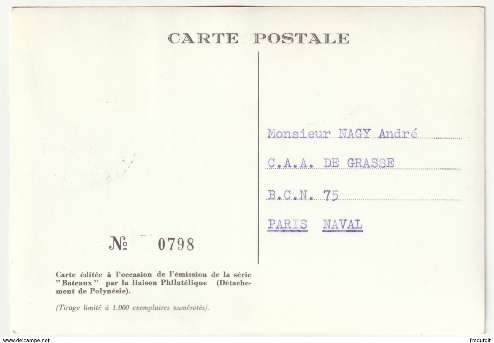 CARTE MAXIMUM - POLYNESIE - N°41 (1966) Bateaux - Cartes-maximum