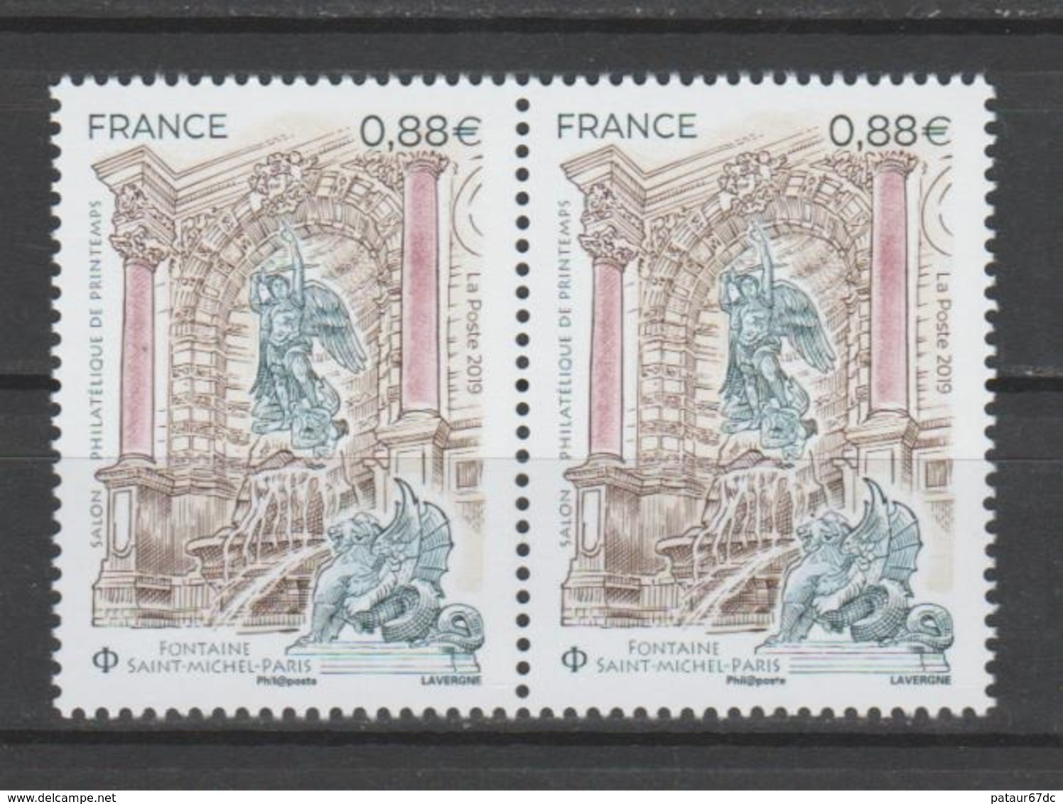 FRANCE / 2019 / Y&T N° 5304 ** : Fontaine Saint-Michel (Paris) X 2 En Paire - Gomme D'origine Intacte - Neufs