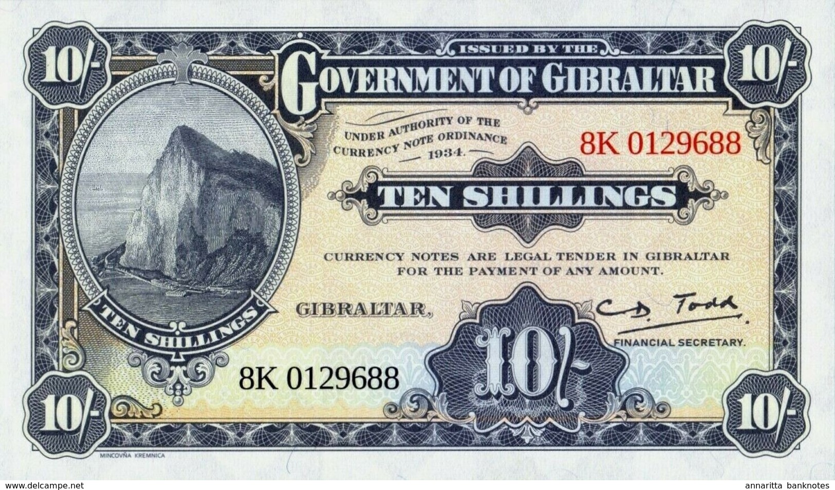 GIBRALTAR 10 SHILLINGS 1934 (2018) P-N/L UNC COMM. OFFICIAL COPY LEGAL TENDER - Gibraltar