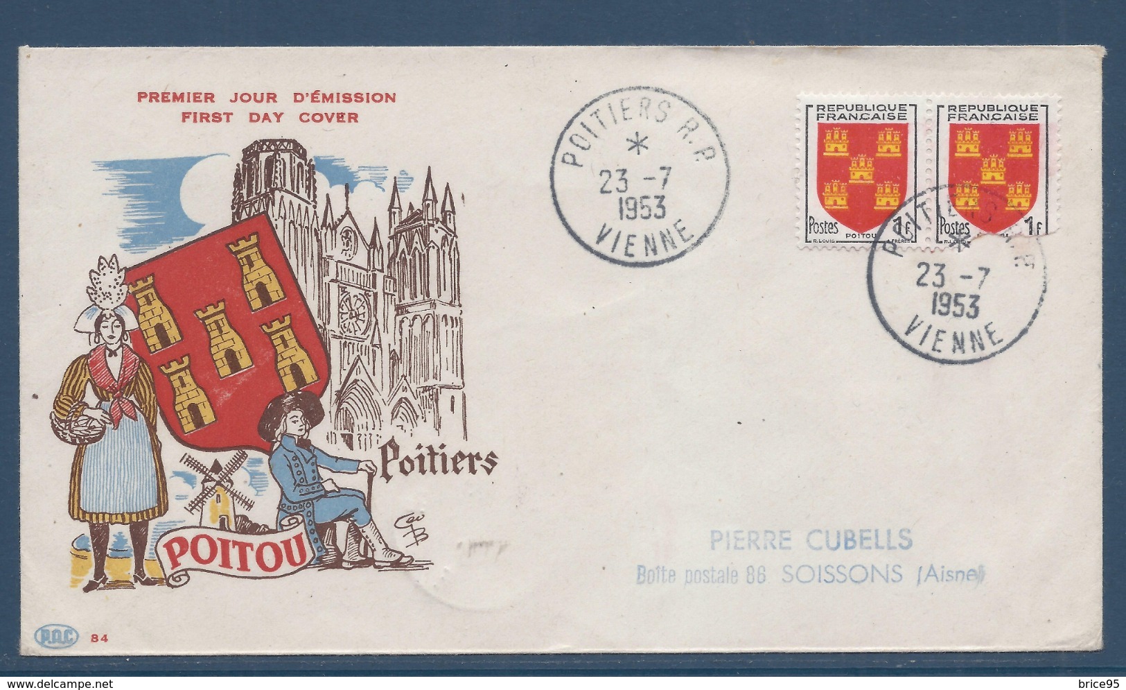 France FDC - Premier Jour - Poitou - Poitiers - 1953 - 1950-1959