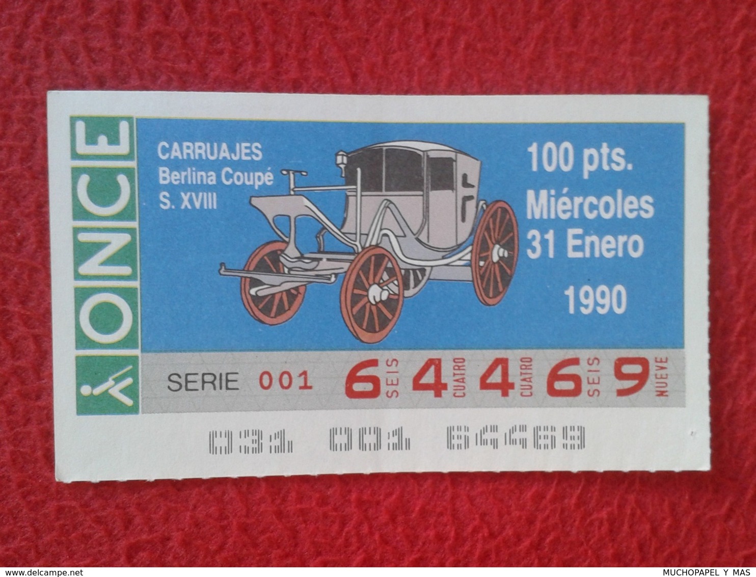 CUPÓN DE ONCE SPANISH LOTTERY LOTERIE SPAIN CIEGOS BLIND LOTERÍA CARRUAJES CARRUAJE CARRIAGE CARRIAGES BERLINA COUPÉ VER - Billetes De Lotería