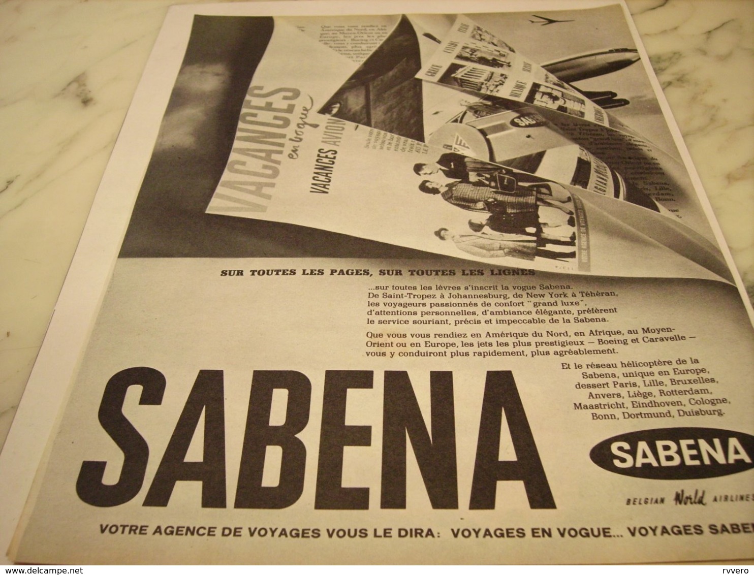 ANCIENNE PUBLICITE VACANCE  SABENA  1961 - Advertisements