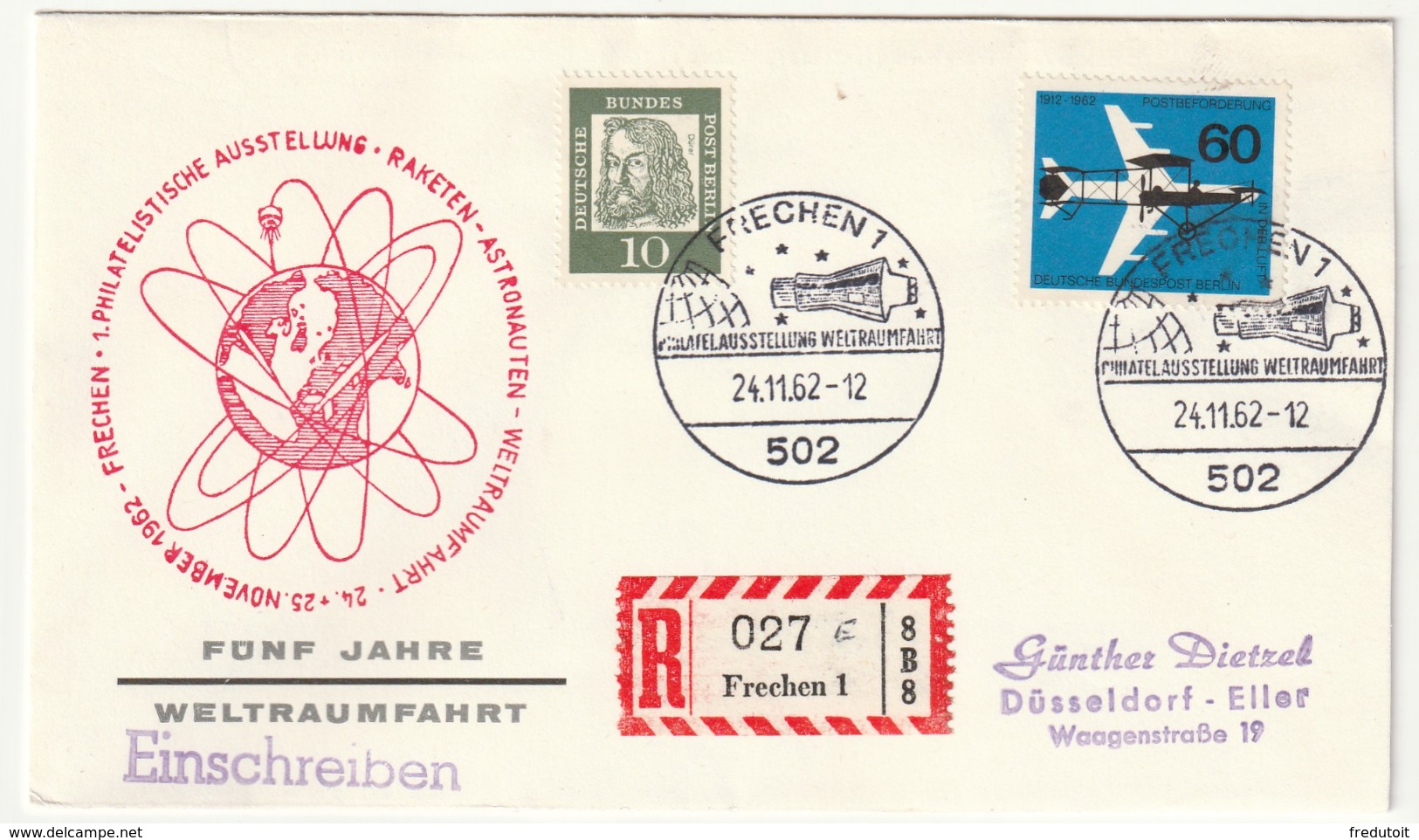 ESPACE - LETTRE - RFA - Frechen Le 24/11/1962 - Rocket / Fusée - Europe