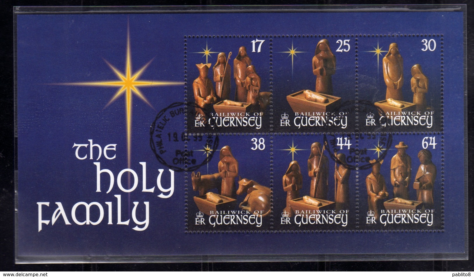 GUERNSEY GUERNESEY 1999 CHRISTMAS THE HOLY FAMILY NATALE BLOCK SHEET BLOCCO FOGLIETTO FDC FIRST DAY SPECIAL CANCEL - Guernesey