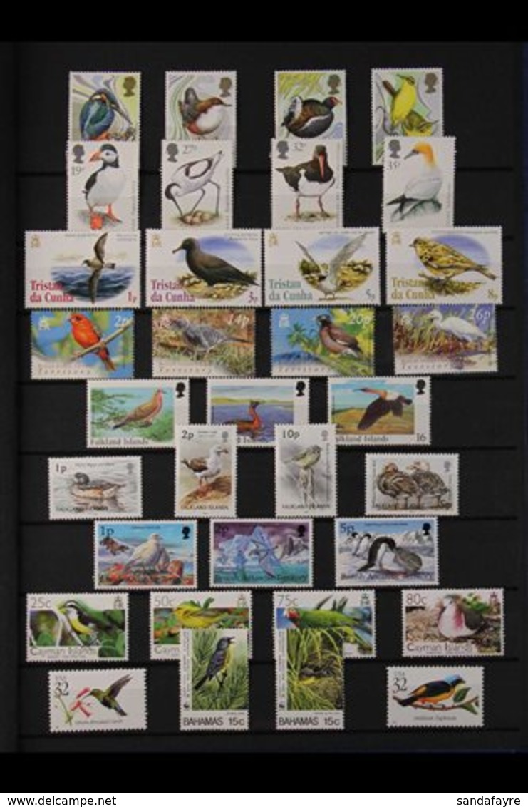 BIRDS ON STAMPS.  A Beautiful Never Hinged Mint Collection In A Stock Book And Album, Chiefly 1980's / 90's. Beautiful!  - Zonder Classificatie