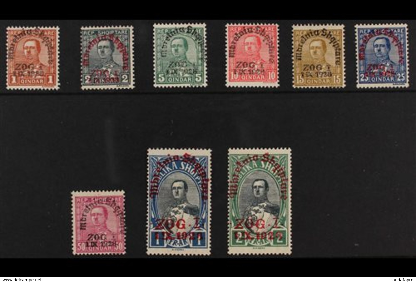 1928  Accession Overprints Complete Set (Michel 179/87, SG 239/47), Fine Mint Mostly Never Hinged, Very Fresh. (9 Stamps - Albania