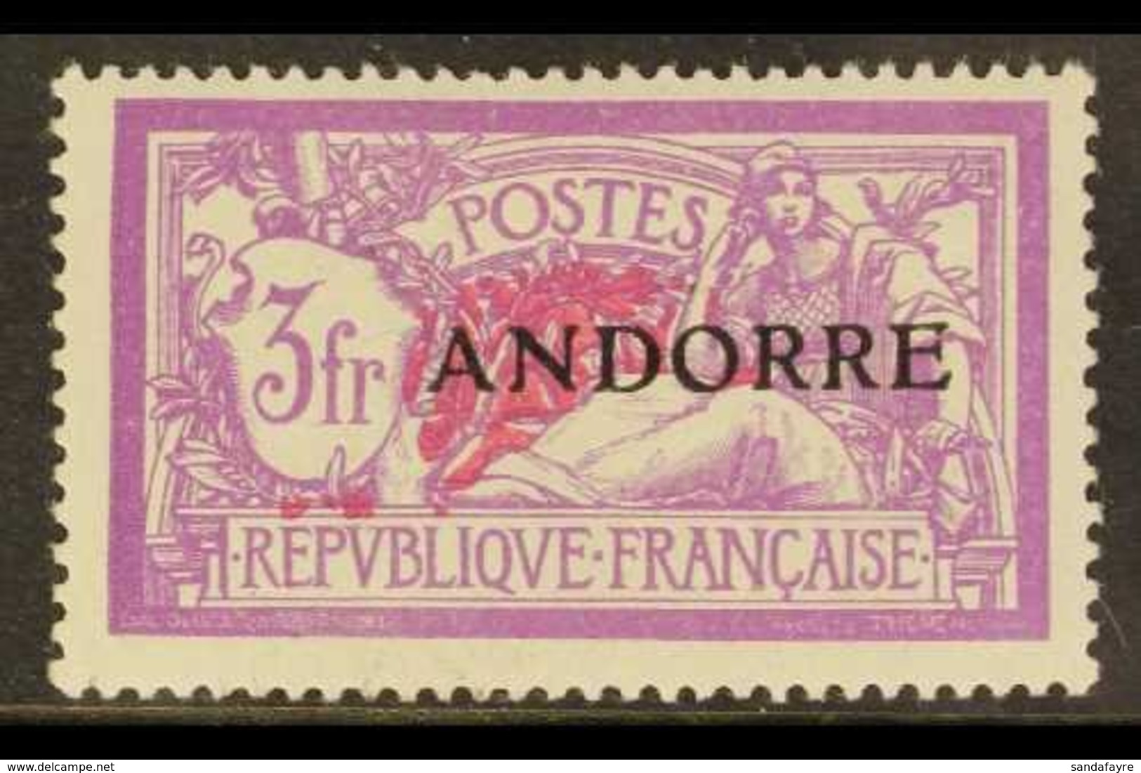 FRENCH POST OFFICES  1931 3F Deep Mauve & Carmine "ANDORRA" Overprinted, Yv 20, SG F20, Fine Mint  For More Images, Plea - Other & Unclassified