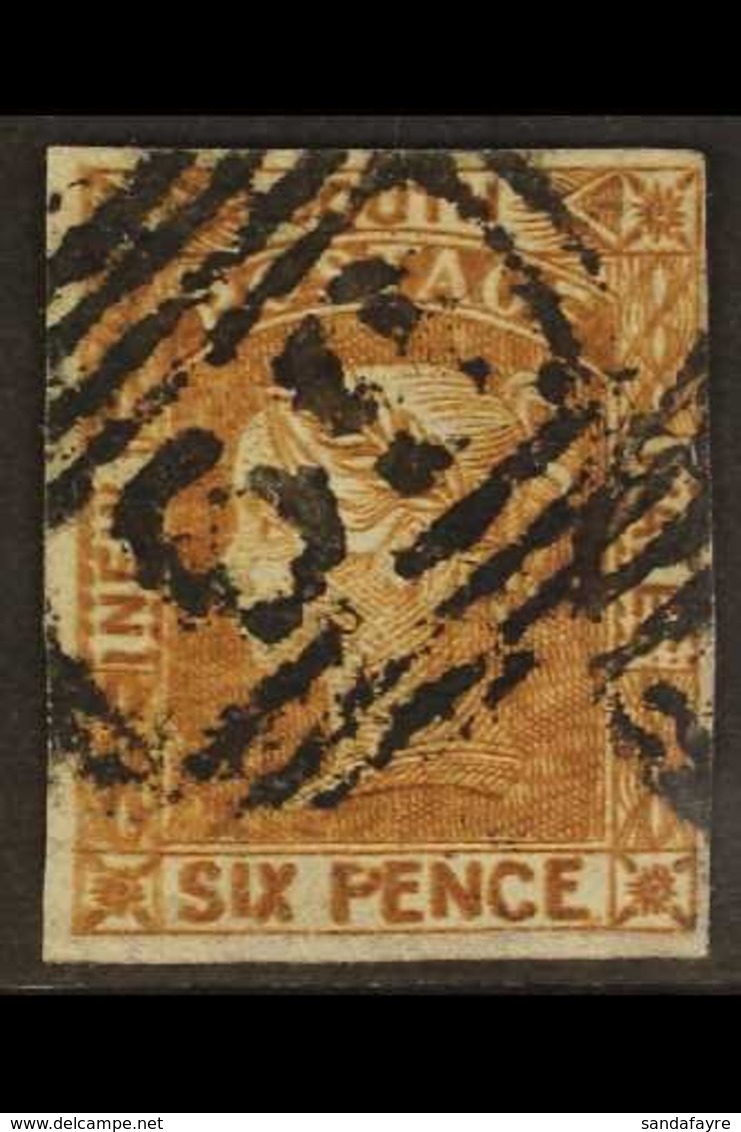 NEW SOUTH WALES  1852-53 6d Chocolate-brown Laureated, SG 75, Four Margins And Neat Numeral Cancel "58" (?) For More Ima - Other & Unclassified