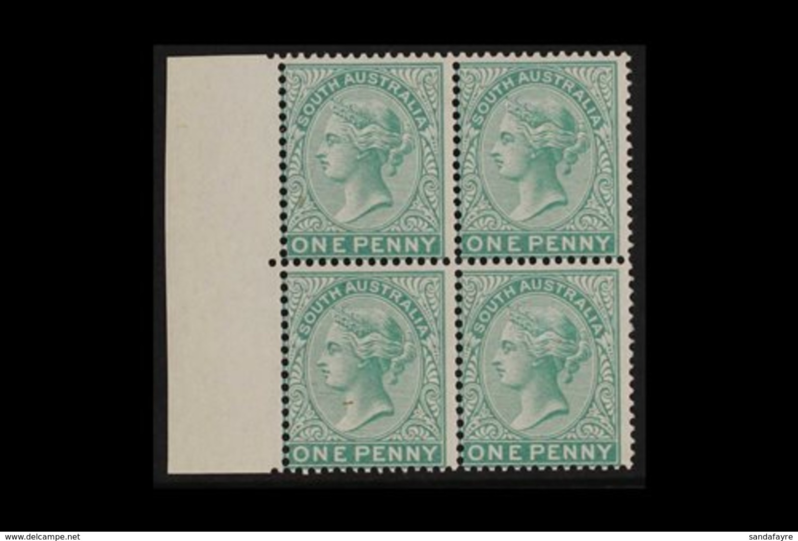 SOUTH AUSTRALIA  1868-76 QV 1d Blue-green (as SG Type 11) - A Never Hinged Mint Marginal BLOCK OF FOUR PROOFS, Perf 14 O - Sonstige & Ohne Zuordnung