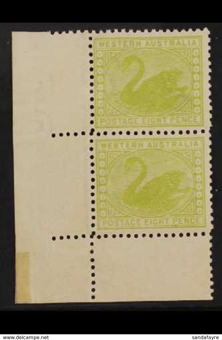 WESTERN AUSTRALIA  1902-11 8d Apple-green, Wmk V Over Crown, Vertical Corner Marginal Pair, SG 121, Never Hinged Mint Fo - Sonstige & Ohne Zuordnung