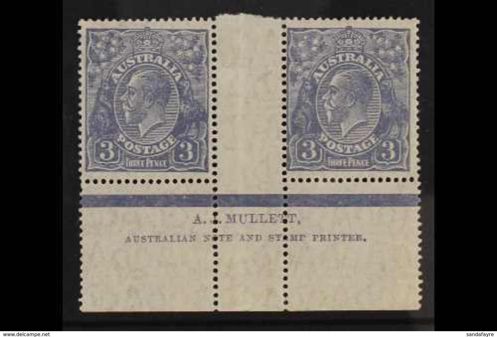 1926-30  3d Dull Ultramarine KGV Head Perf 14, SG 90, Fine Mint Marginal Horizontal Gutter PAIR WITH MULLET IMPRINT (bot - Altri & Non Classificati