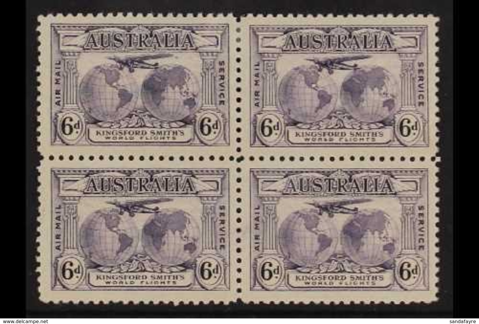 1931  1931 6d Violet Air Kingsford Smith's Flights RE-ENTRY, SG 123a, Within Very Fine Mint BLOCK Of 4, Very Fresh. (4 S - Sonstige & Ohne Zuordnung