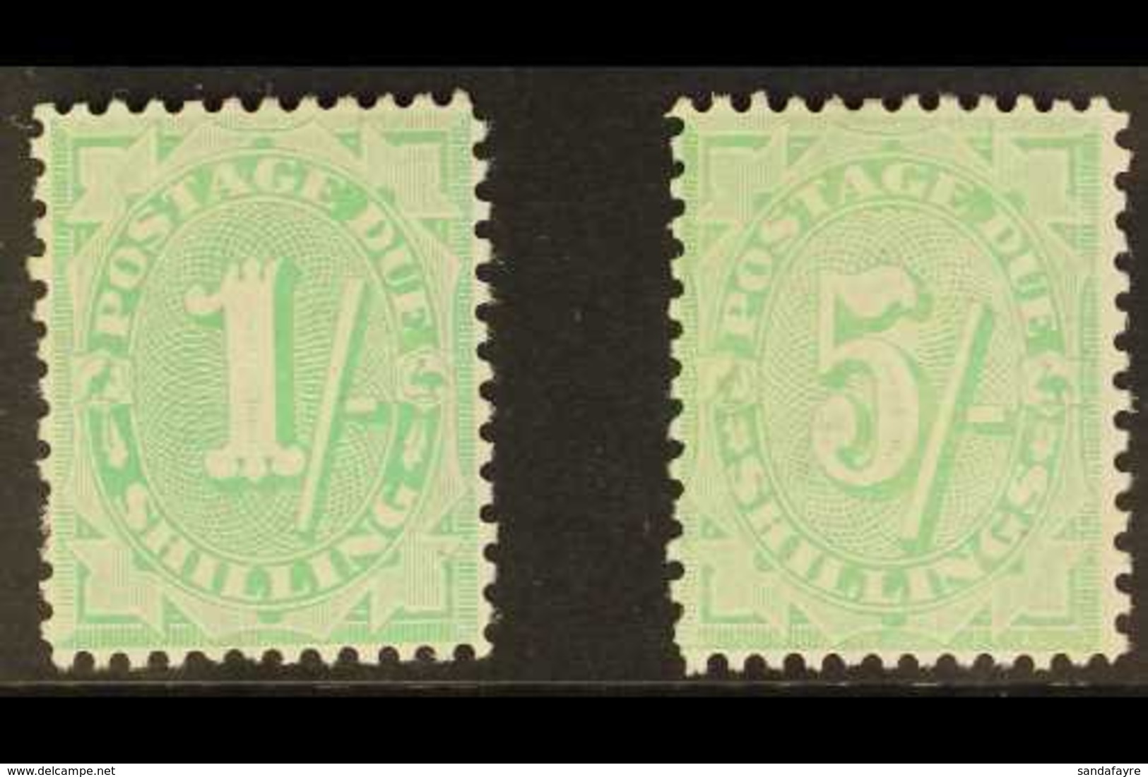 POSTAGE DUES  1908 1s And 5s Dull Green, Stroke After Figure Of Value, SG D58/9, Very Fine Mint. (2 Stamps) For More Ima - Altri & Non Classificati