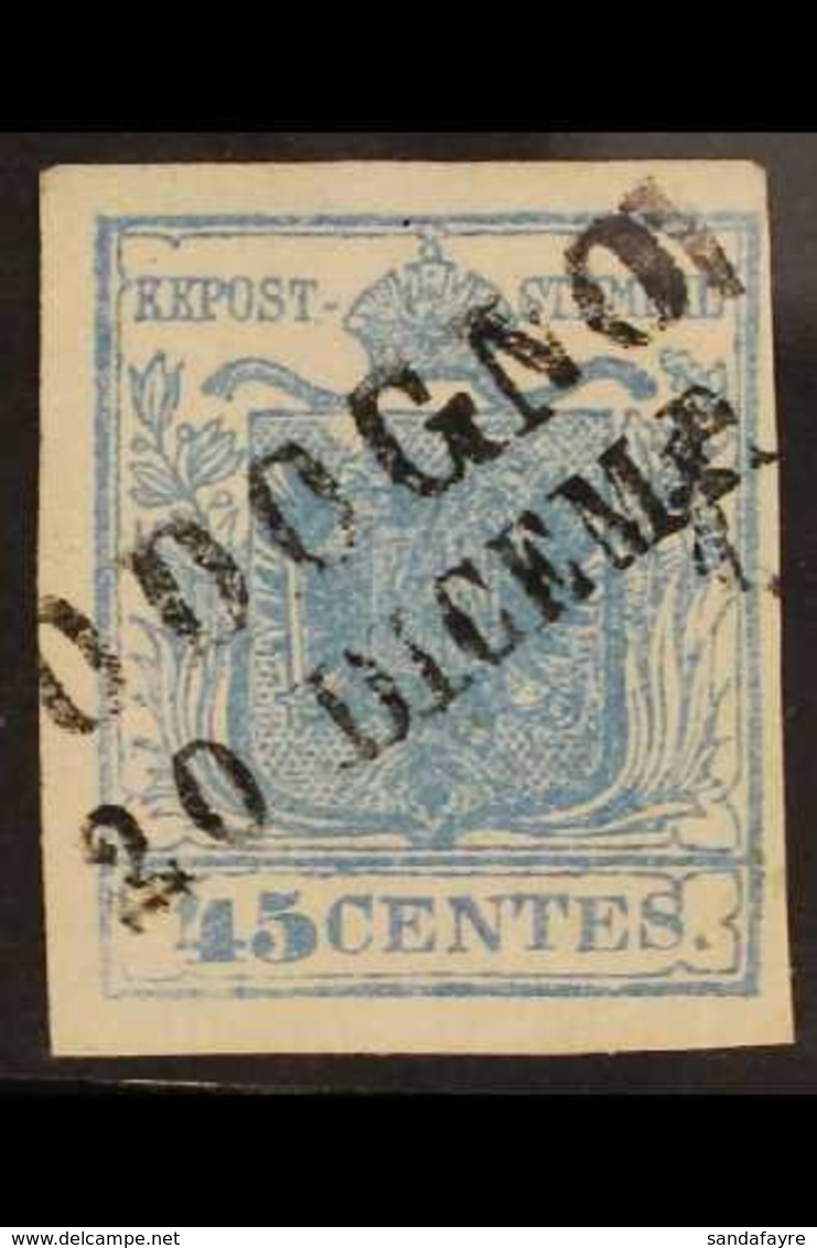 LOMBARDY & VENETIA  1850 45c Blue Type I On VERTICALLY RIBBED Hand-made Paper (SG 5c, Sassone 17, Michel 5 XR), Superb U - Other & Unclassified