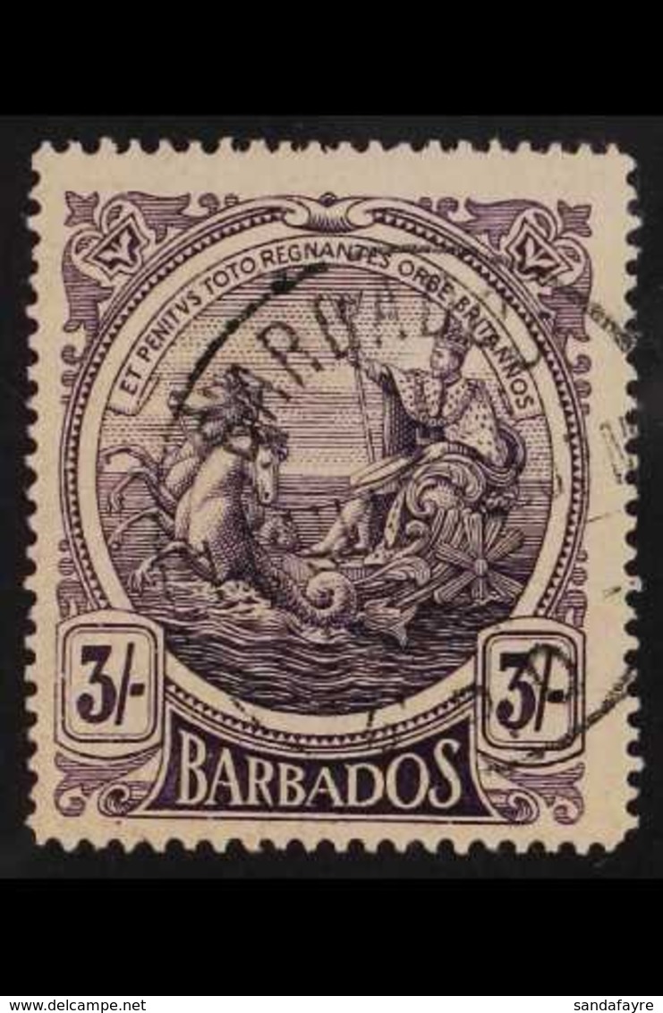 1916-19  3s Deep Violet With WATERMARK INVERTED AND REVERSED, SG 191y, Very Fine Used. Rare, Cat £2250. For More Images, - Barbados (...-1966)