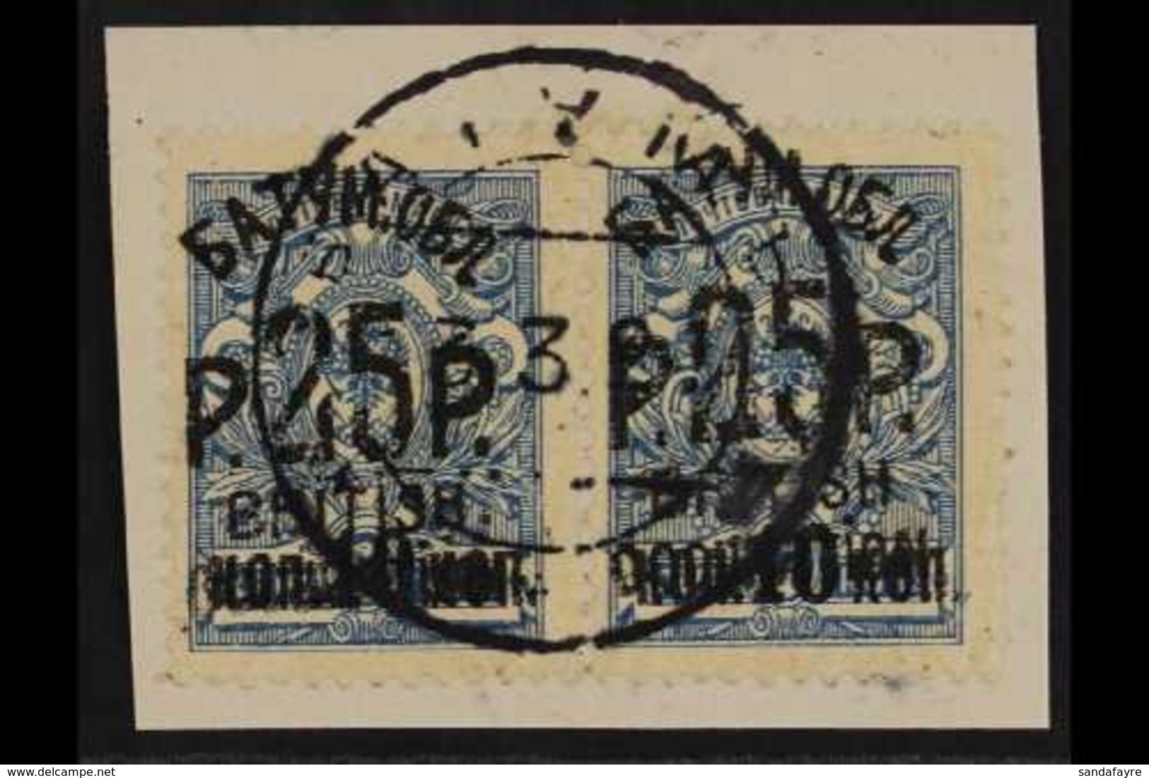 1920  (Jan-Feb) 25r On 10 On 7k Blue Perf, SG 30, Very Fine Used PAIR Tied To Piece. For More Images, Please Visit Http: - Batum (1919-1920)