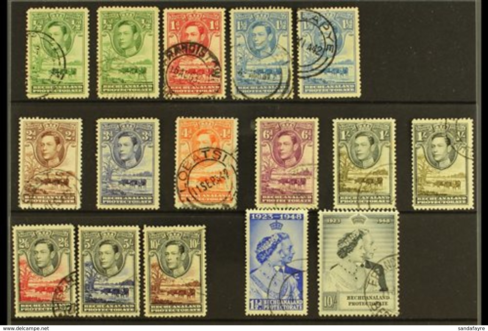 1938-52 USED SETS.  A Stock Card Bearing The 1938-52 KGVI Defins Set With Some Listed Additional Shades & 1948 Royal Sil - Altri & Non Classificati