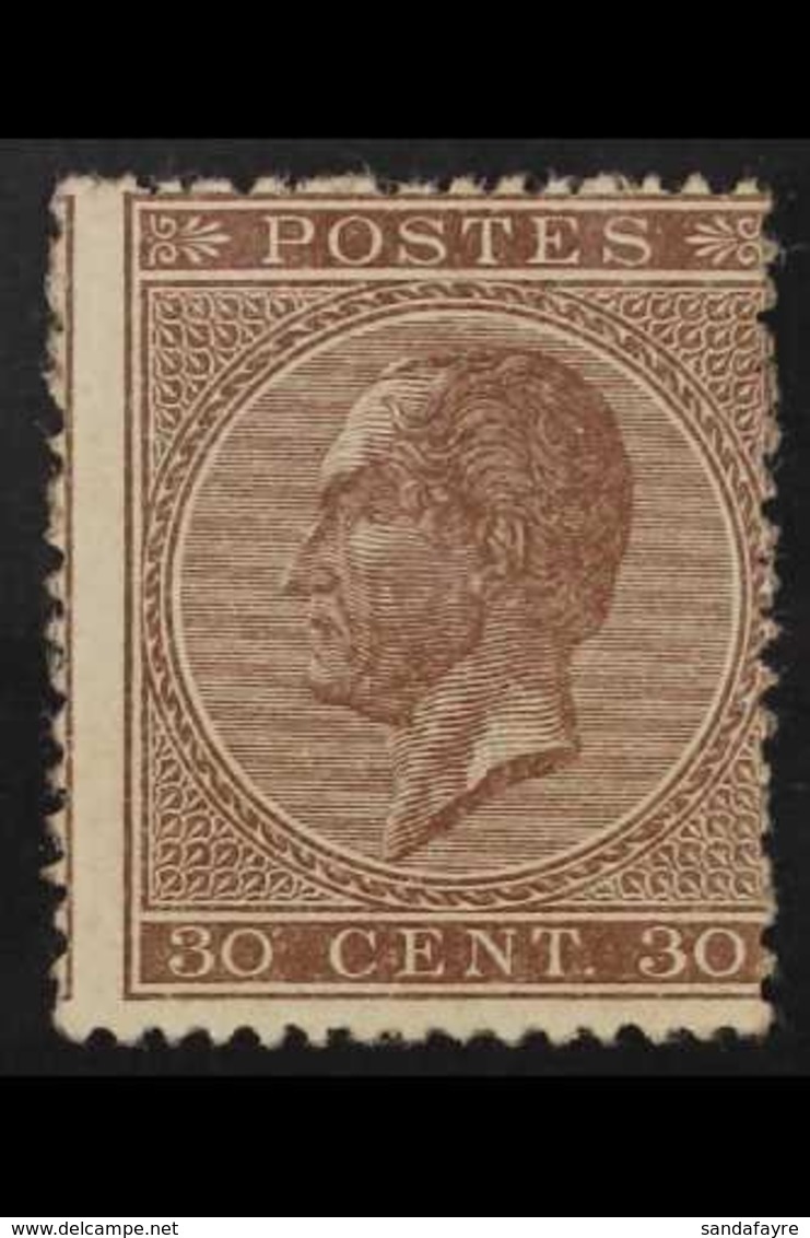 1865-66  30c Brown Perf 15 (SG 36, Michel 16 D, COB 19A), Unused No Gum, Centred To Upper Right. For More Images, Please - Other & Unclassified