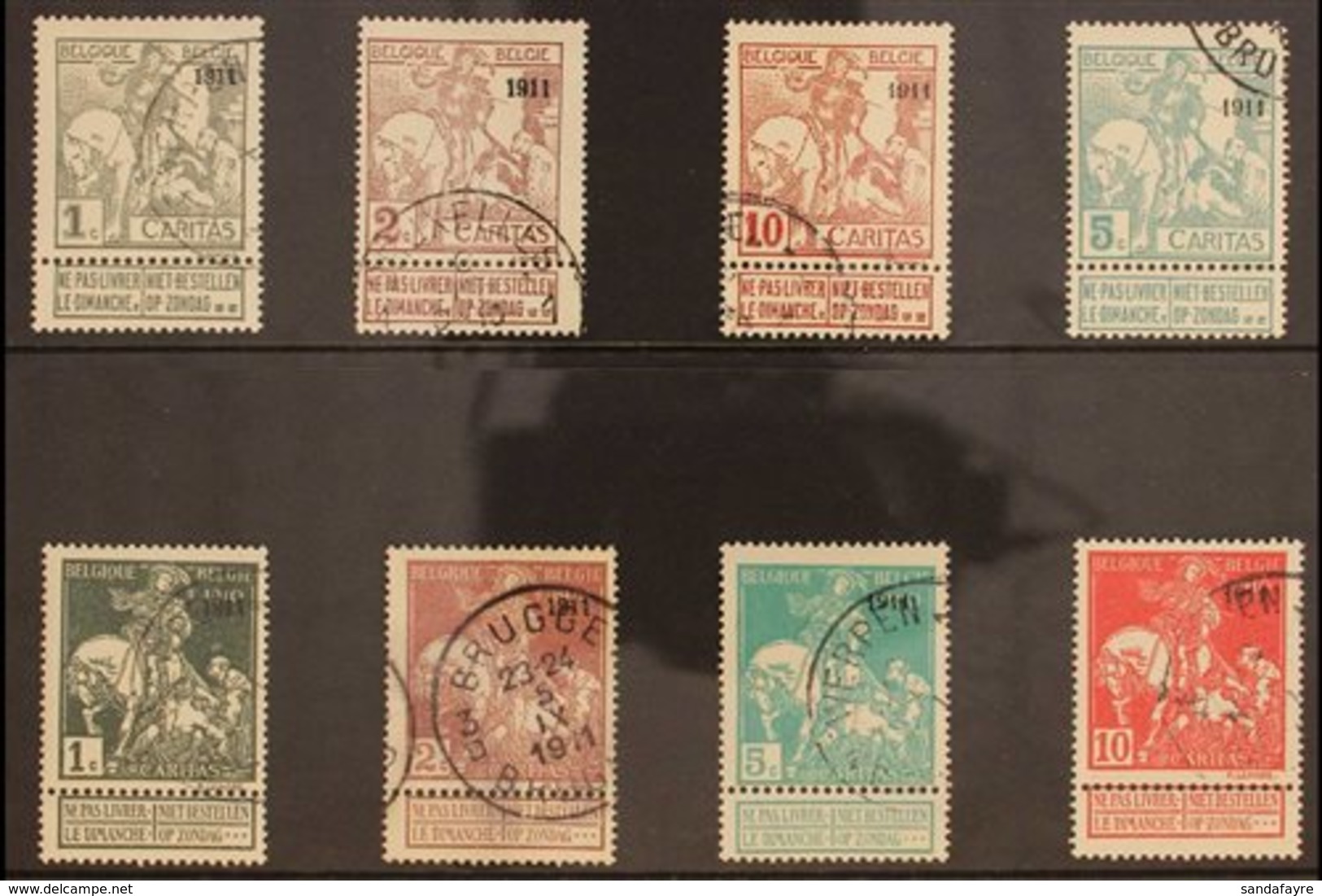 1911  Overprinted "1911" Brussels Exhibition Complete Set (COB 92/99, Mi 81 II/88 II, SG 117/24) Very Fine Used. (8 Stam - Altri & Non Classificati