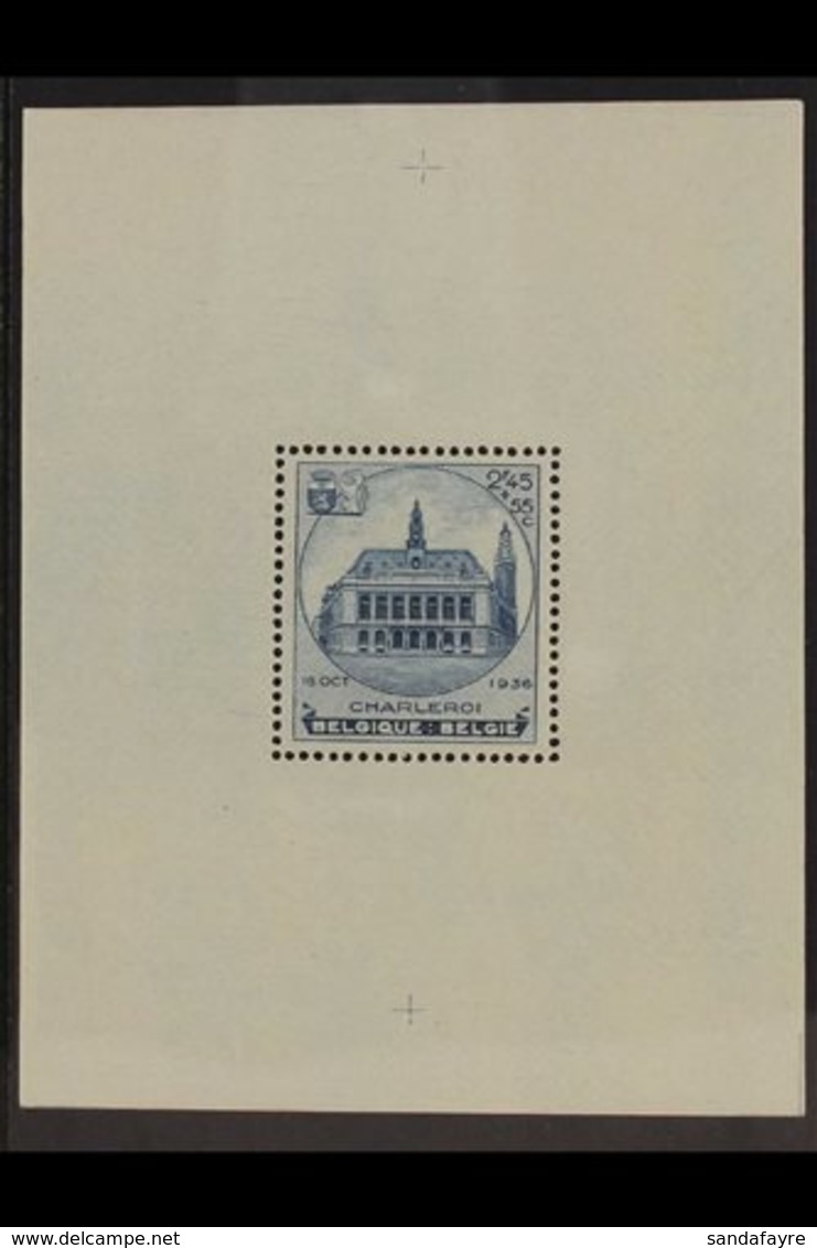 1936  2.45 + 55c Blue "Charleroi Town Hall, Philex Miniature Sheet, Cob BL6, SG MS 776, Never Hinged Mint For More Image - Other & Unclassified