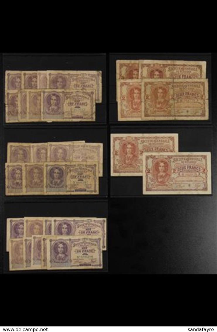 BANKNOTES  GERMAN OCCUPATION 1915-1918 1f (x23) And 2f (x6) 'Societe Generale De Belgique' Banknotes With Various Printi - Other & Unclassified