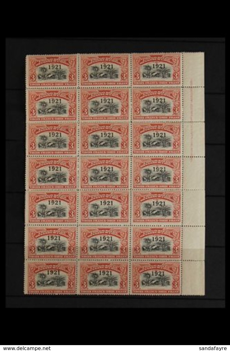 BELGIAN CONGO  1921 3f. red "1921" Overprint, COB 92, Right Marginal Block Of Twenty One (3 X 7), Showing Full Imprint,  - Other & Unclassified
