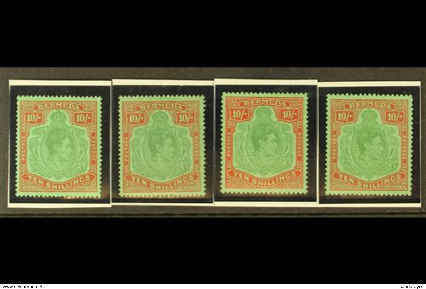 1943-53 10s VALUES STUDY - VERY FINE MINT.  A Delightful Group On A Stock Card Of The 10s KGVI KEY PLATES, All Four Late - Bermuda