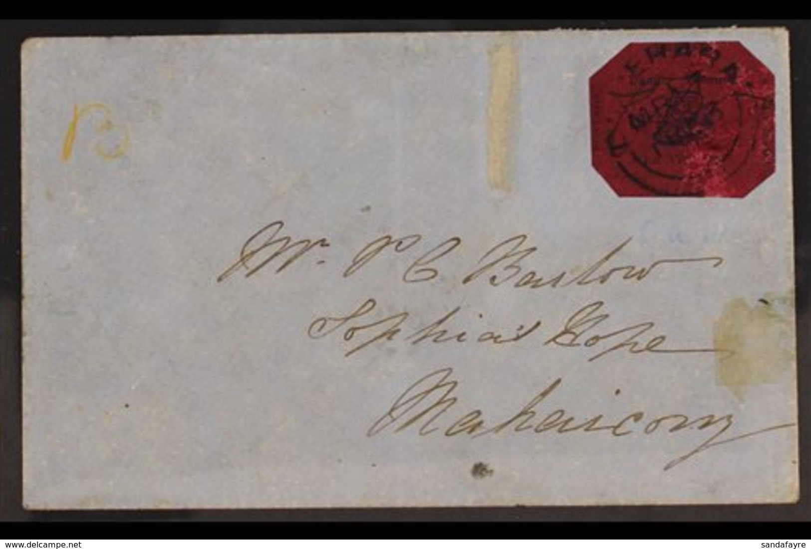 1856  4c Black / Magenta Provisional Stamp (SG 24) With Initials Of Postal Clerk Watson "CAW", Cut Octagonally And Used  - Guyana Britannica (...-1966)