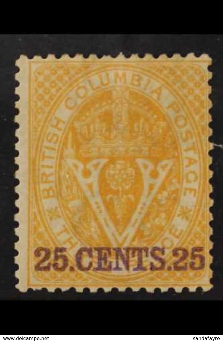 1868-71  25c (violet) On 3 Pence Yellow, Perf 14, SG 31, Fine Mint. For More Images, Please Visit Http://www.sandafayre. - Other & Unclassified