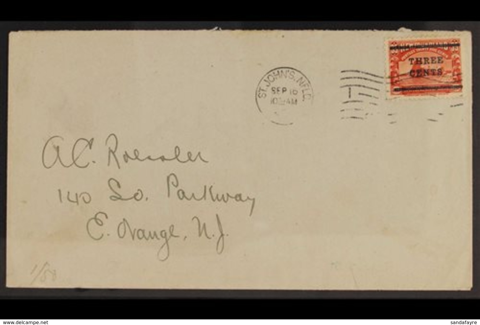 1920 EARLY USAGE ON COVER  3c On 35c Red, SG 147, On Neat Cover To USA, Tied St John's Sept. 16th Machine Cancel - The S - Other & Unclassified